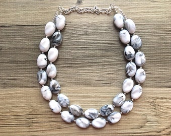 Black White and Gray Statement Necklace, chunky beaded jewelry, neutral necklace, black and white necklace, beaded jewelry, black necklace
