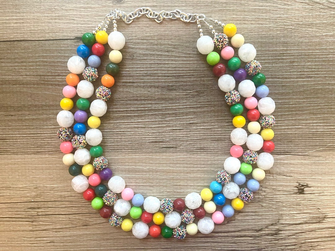 Triple Rainbow Beaded Necklace Colorful Jewelry Chunky - Etsy