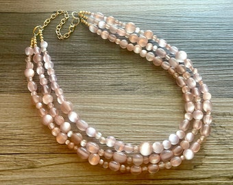 Blush Pink Hologram Statement Necklace, chunky bib beaded jewelry, neutral jewelry, pale pink blush necklace, beaded acrylic jewelry