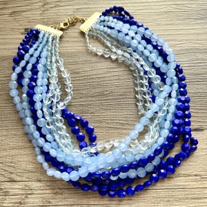 Vintage 11 Strand Blue Ombré Resin Beaded Necklace jewelry, beaded chunky statement, neutral bridesmaid wedding bridal jewelry thick royal