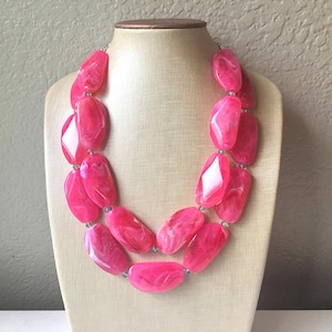 Big Bead pink Necklace - Double Strand Statement Jewelry - magenta blush Chunky bib bridesmaid or everyday bubble jewelry
