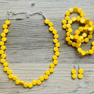Yellow Single Statement Necklace, Chunky Jewelry Set Big Beaded Necklace, sunshine yellow Necklace, earrings Jewelry bubble