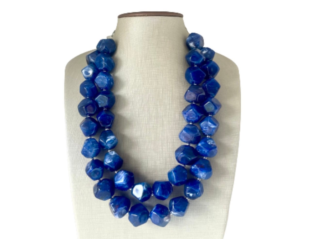 Royal Blue Statement Necklace, Chunky Jewelry Big Beaded  display picture 1