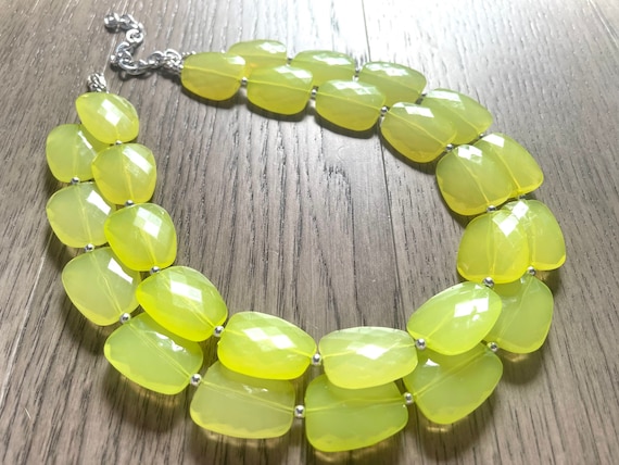 Lime Green Chunky Statement Necklace Big Beaded Jewelry Double Strand Statement Necklace Bib Necklace Green Bridesmaid Wedding Lime Etsy UK