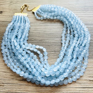 Vintage 11 Strand Light Blue Breeze Beaded Necklace jewelry, beaded chunky statement necklace, aqua bridesmaid necklace, bridal jewelry