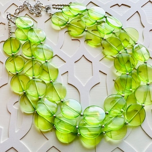 Big Bead Lime Necklace, 3 Strand Statement Jewelry, light green Chunky bib bridesmaid everyday bubble jewelry evergreen earrings