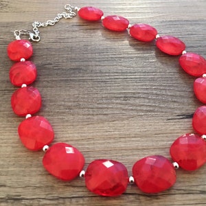 Cherry Red Necklace, single strand jewelry, big beaded chunky statement necklace, red jewelry, bridesmaid necklace, bib necklace