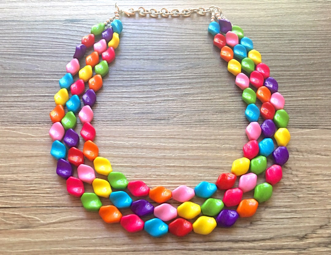 Chunky Beaded Necklace - Rainbow