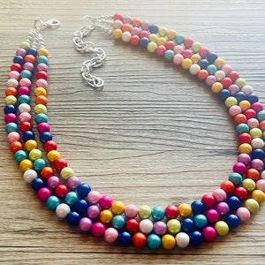 Rainbow Treasure Statement Necklace, Colorful Beaded Necklace, Chunky bib necklace, Roy G Biv necklace, bright jewelry, bridesmaid pride