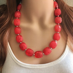 Cherry Red Necklace, single strand jewelry, big beaded chunky statement necklace, red jewelry, bridesmaid necklace, bib necklace