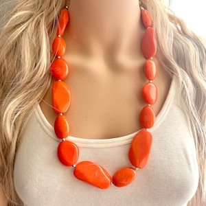 Long Orange Clementine Statement Necklace, Chunky Beaded Necklace Jewelry, long necklace, bead Necklace, earrings creamy geometric jewelry
