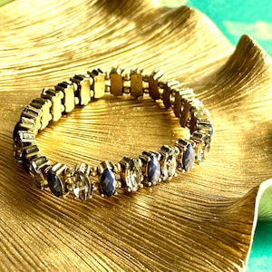 Indigo Stetch Bracelet, Blue Purple Holiday Jewelry, Gift Arm Candy Present, stocking stuffer rhinestone gold stretch friendship