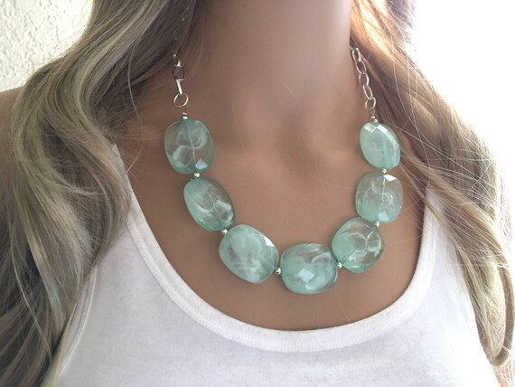 Mint Necklace Silver Statement Necklace Chunky Necklace Mint Wedding Bridesmaid Necklace aqua green Bridesmaid Gifts Necklaces for Women