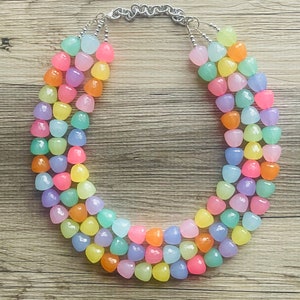 Summer Gumdrops Rainbow Statement Necklace, colorful chunky jewelry, multi strand pride chunky beaded necklace, bubble necklace