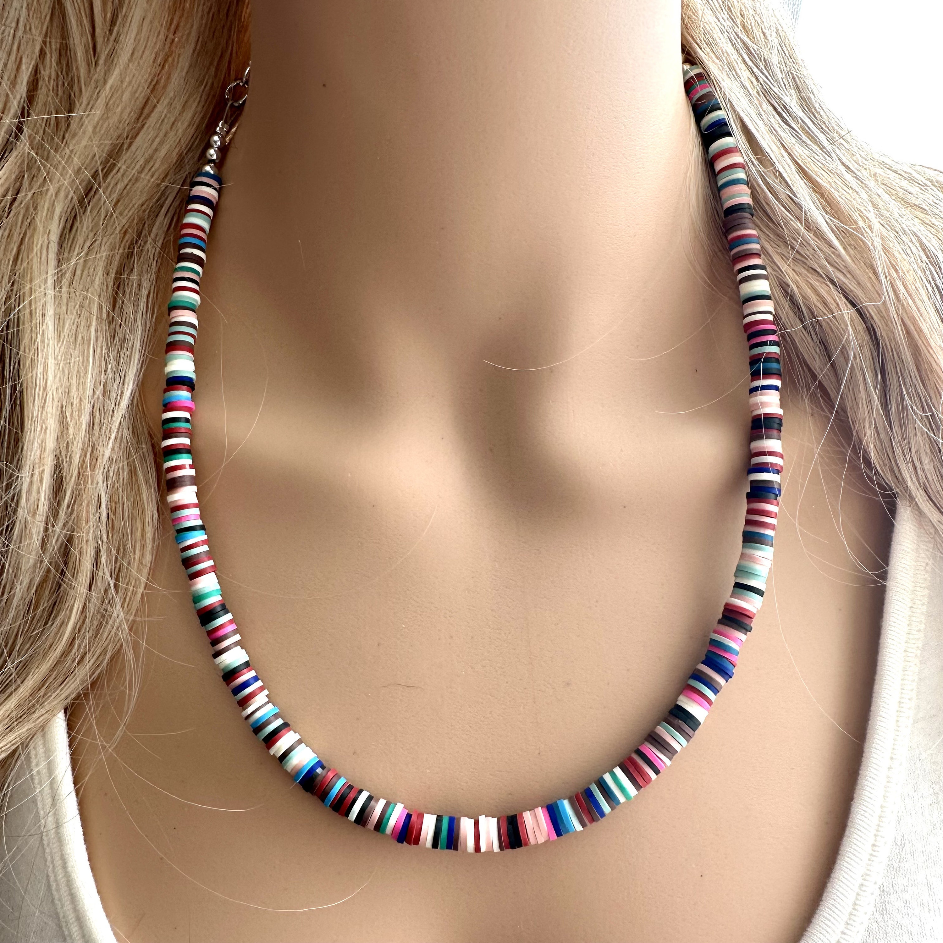 West Coast Rainbow Heishi Beaded Necklace, Colorful Jewelry