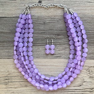 Lavender Beaded Statement Necklace, beaded jewelry, purple jewelry, beaded necklace, light purple earrings necklace, chunky bib 5 strand