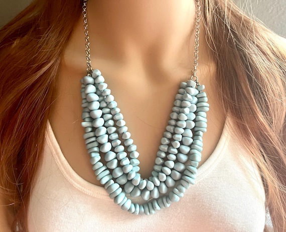 Light Blue Chip Statement Necklace Blue Jewelry Baby Blue Bib