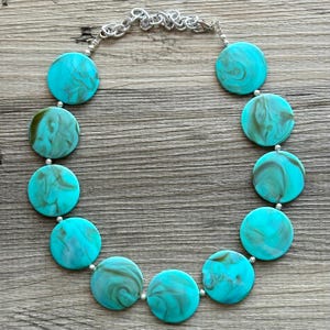 Turquoise Swirl Single Strand Big Beaded Statement Necklace, green Jewelry, blue beaded necklace, brown bridesmaid necklace jewelry