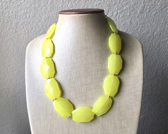 Yellow Single Strand Big Beaded Statement Necklace, yellow Jewelry, yellow beaded necklace, yellow bridesmaid necklace jewelry, sunshine
