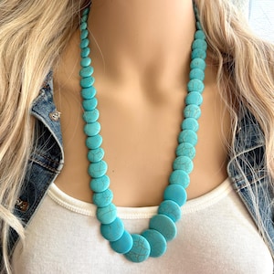Shades of Blue Long Statement Necklace, long tassel silver necklace, beaded long necklace, smoke gray turquoise royal aqua