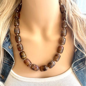 Fireplace Swirl Statement Necklace, Chunky Beaded Necklace, brown beaded necklace, 1 single strand, dark deep brown red jewelry