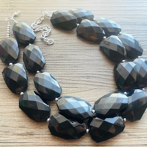 Black Necklace, multi strand jewelry, big beaded chunky statement necklace, black necklace, bridesmaid necklace, bib necklace, black jewelry
