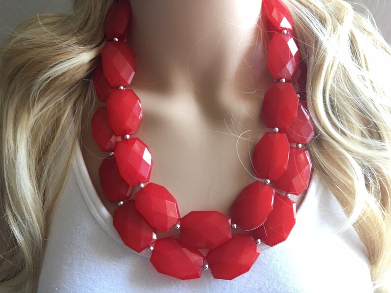 Red Statement Necklace Big Bead Cherry Red Necklace and Etsy