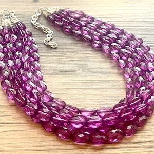 Purple Glimmer Grape Statement Necklace, Chunky Five Strand Jewelry, purple necklace silver necklace, dark eggplant bib necklace