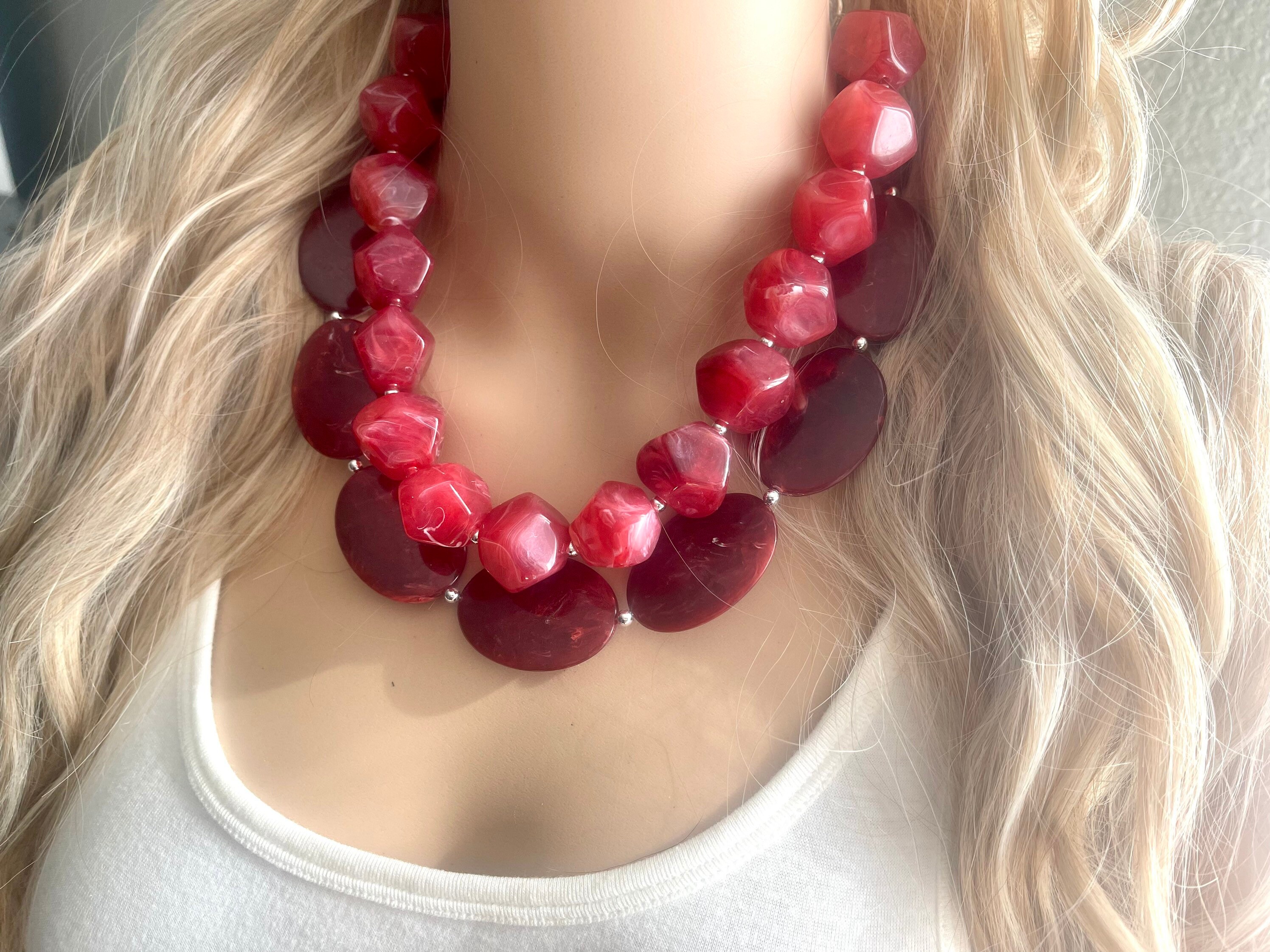 Big Bead Red Necklace Double Strand 