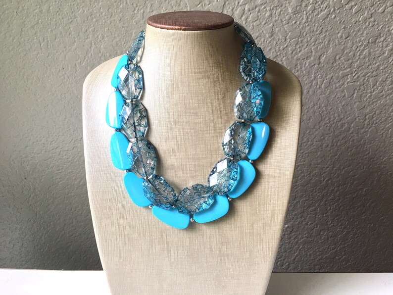 turquoise jewelry teal jewelry double strand jewelry Teal /& Turquoise Necklace big beaded chunky statement necklace blue necklace