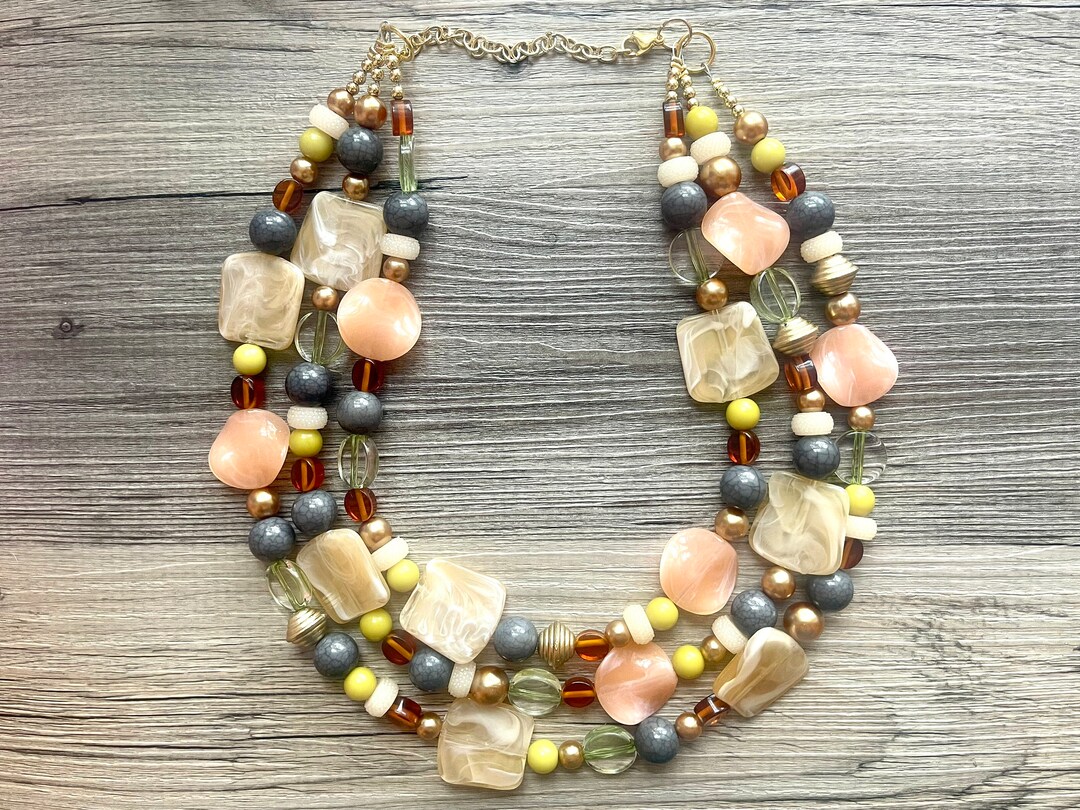 Peachy Parlor Statement Necklace Chunky Bib Beaded Jewelry Etsy