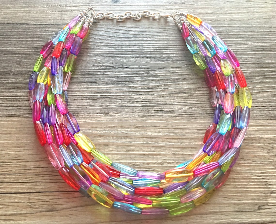 Multi-color Rainbow Necklace Big Beaded 8 Strand Chunky | Etsy