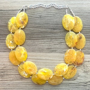 Sunny Yellow marigold Necklace, multi strand colorful jewelry, big beaded chunky statement necklace, yellow necklace, yellow earrings
