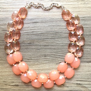 Coral & Peach statement necklace, chunky pink necklace earrings, pink bib necklace, coral jewelry, beaded pink necklace, light pink jewelry