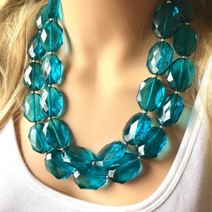 Teal Big Beaded Statement Necklace, beaded jewelry, blue jewelry, teal beaded necklace, turquoise jewelry, blue necklace, chunky beaded bib