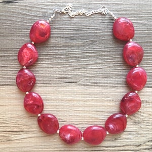 Red Fiesta Single Strand Big Beaded Statement Necklace, red beaded necklace, red bridesmaid necklace jewelry, red drop earrings