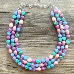 Periwinkle Planet Chunky Statement Necklace, turquoise blush pink necklace, beaded thick bib necklace, beaded statement jewelry purple