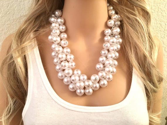 Vintage Fashion Oversized Statement Faux Pearl Necklace Cream Champagne  Color | eBay