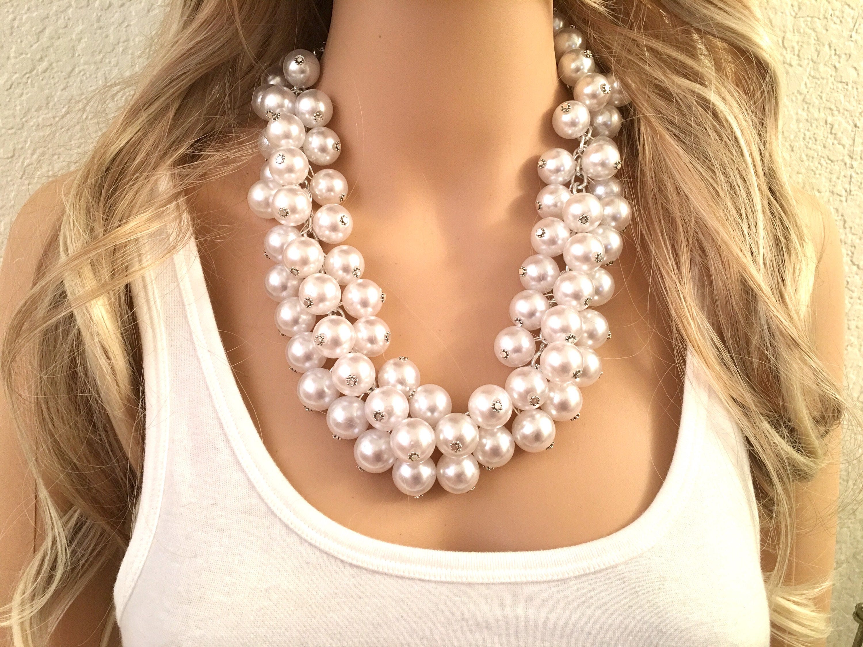 Large Pearl Extra Chunky Statement Necklace - White Necklace for Wedding, Bridal Necklace, Large Collar Necklace, Bridesmaid Necklace, White