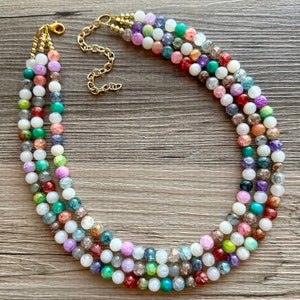 Rainbow Statement Necklace, colorful chunky jewelry, rainbow necklace, multi strand pride chunky beaded necklace, bubble necklace