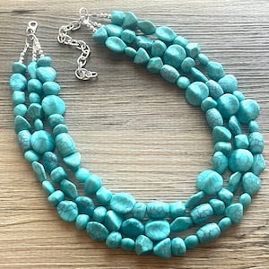Cook Islands chunky necklace, Wanderlust Collection beaded jewelry, resin beaded Blue green aqua necklace, turquoise blue necklace