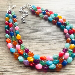 Collana con triplo arcobaleno di perline, gioielli colorati, collana vistosa, collana con caramelle gommose, gioielli arcobaleno, coriandoli arcobaleno per bambini