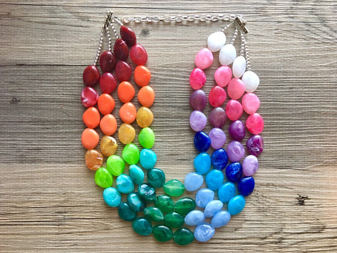 Rainbow Baby Shower Jewelry, Rainbow Beaded Necklace, Colorful Jewelry, Chunky Statement