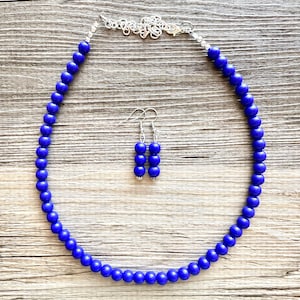 Royal Blue Beaded statement necklace, bubble bead dark blue jewelry, blue earrings jewelry set, blue bridesmaid wedding gifts for her