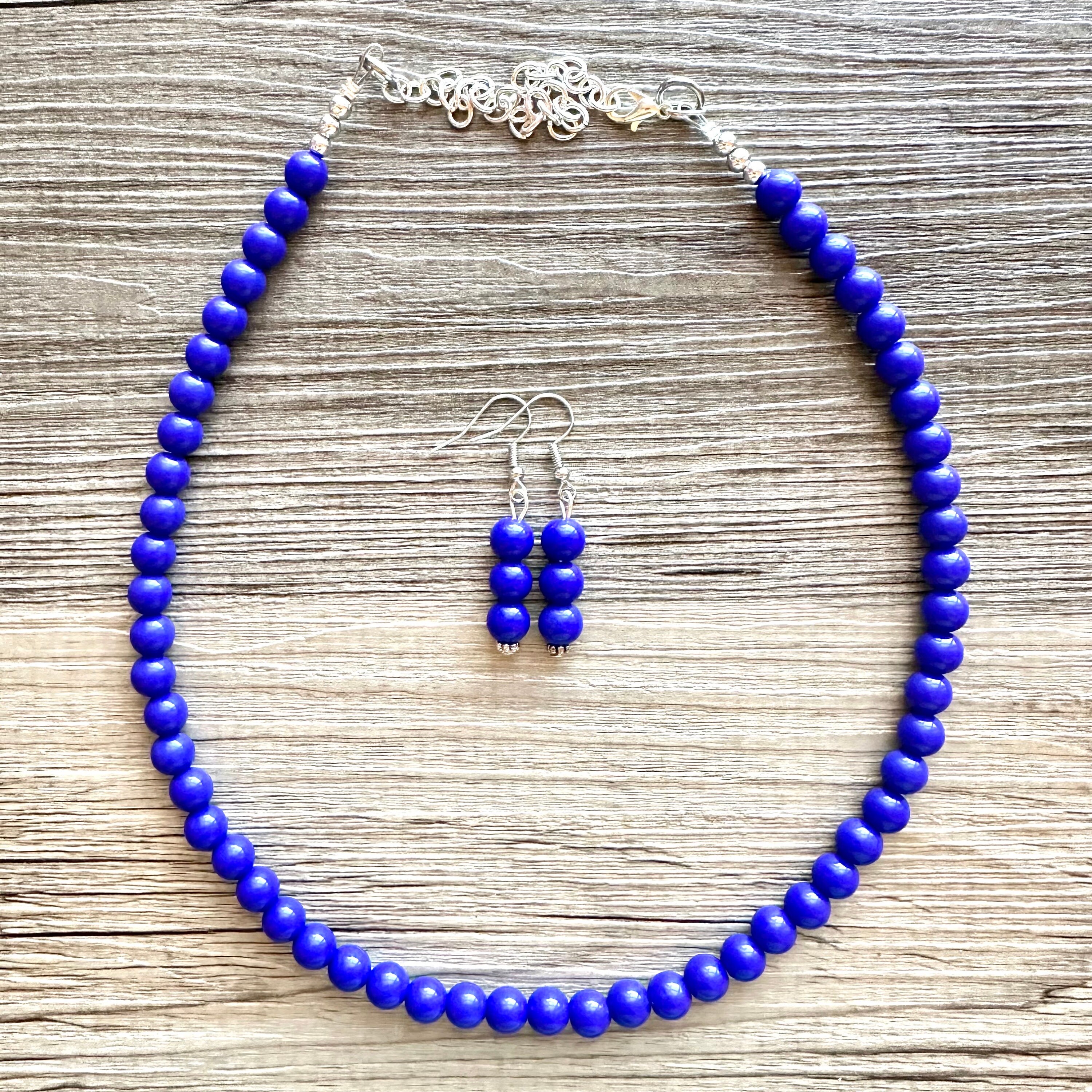 Royal Blue Beaded Statement Necklace, Bubble Bead Dark Blue  display picture 1