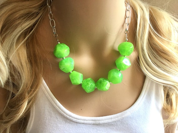 Lime Green Statement Necklace Earrings Lime Green Jewelry Your Choice GOLD or SILVER Green Bib Chunky Necklace Green Necklace Etsy