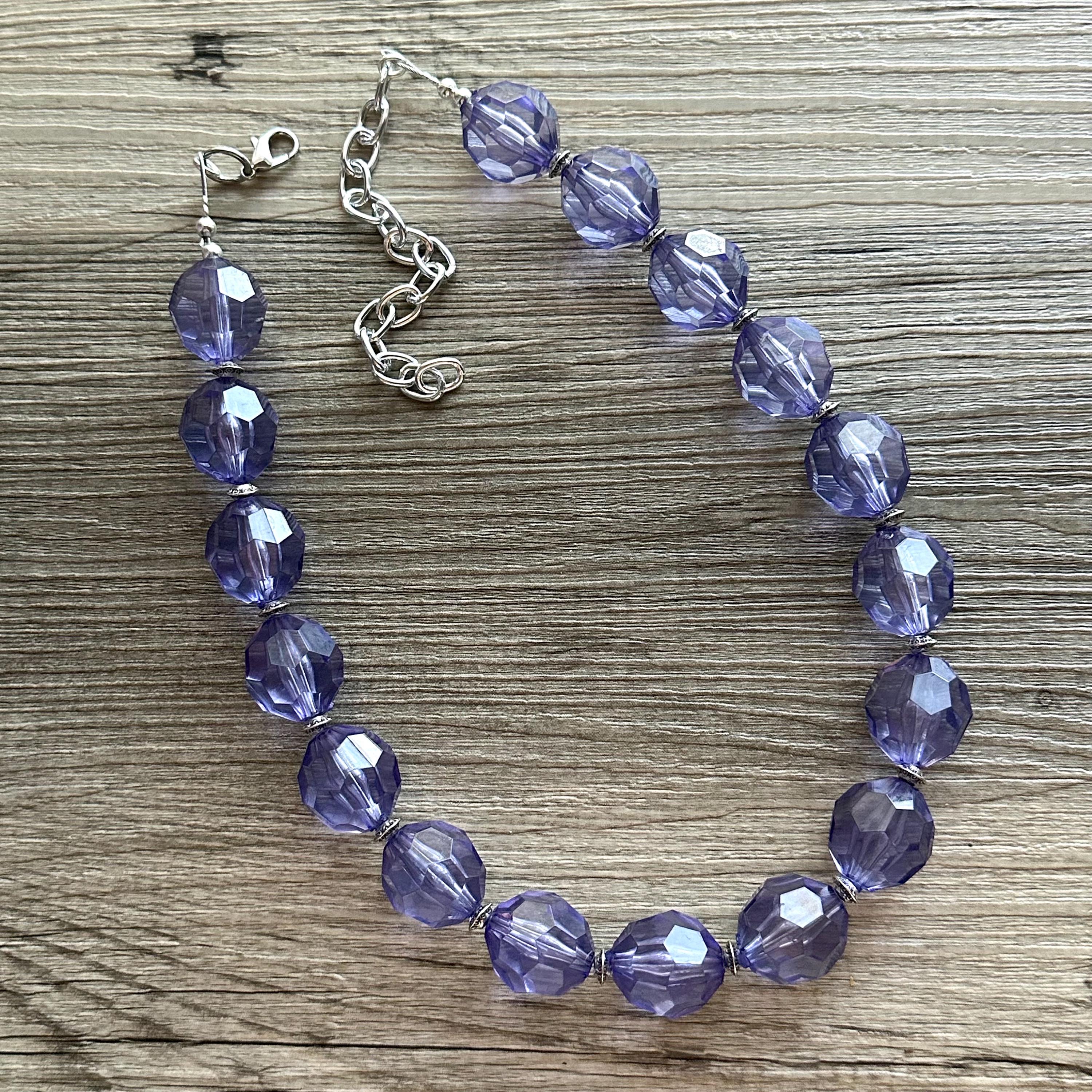 Violet Purple Necklace, 1 Strand Colorful Jewelry, Big Beaded