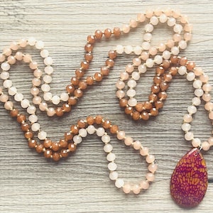 GemStone Chunky Statement Necklace, brown Dragon Vein striped gemstone necklace, long gem jewelry beaded agate jewelry pendant long