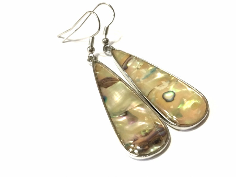 shell jewelry Genuine Abalone Earrings set in silver plated teardrops silver drop earrings mother of pearl earrings abalone jewelry