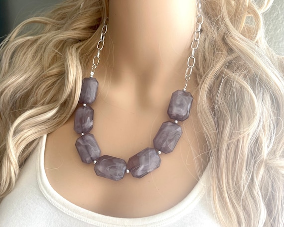 Gray Statement Necklace Earrings Gray Jewelry Your Choice GOLD